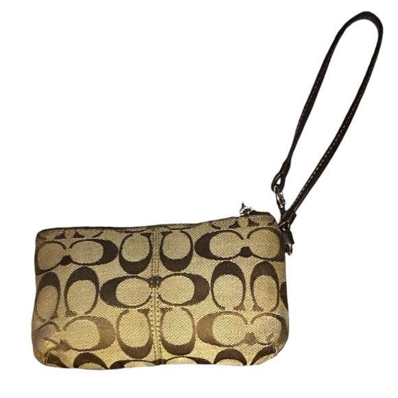 Coach Vintage Double Wristlet Signature Tan Canvas Brown Leather Trim Turnlock - Picture 5 of 15